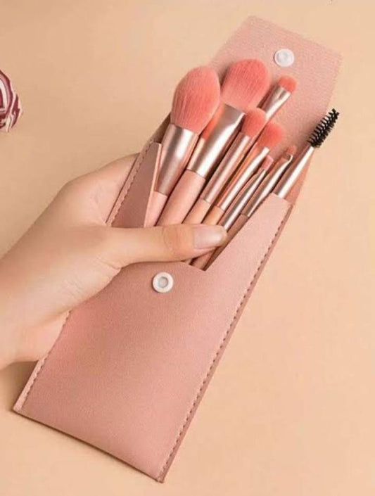 8 Pieces Cute Brushes With Leather Pouch - Random Color