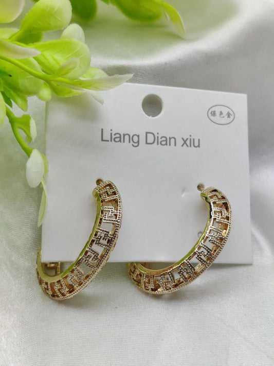 Imported Elegant Hollow Heart Design Gold-plated Hoop Earrings