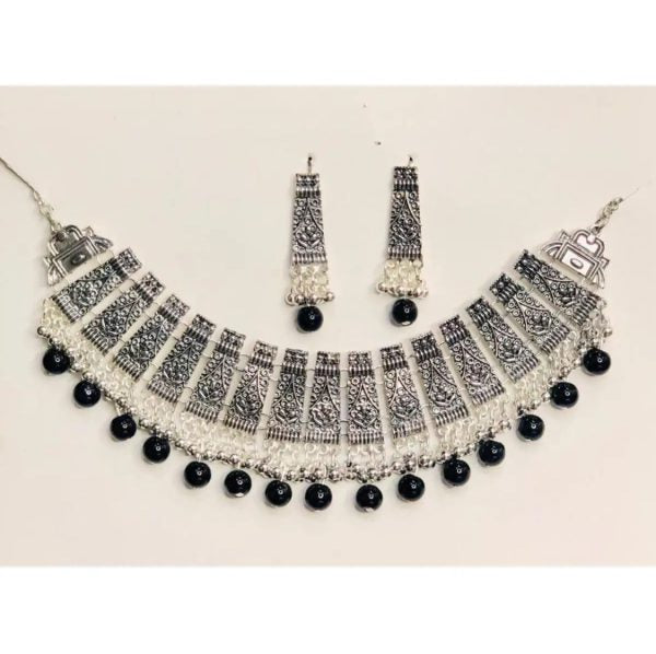 Latest Style And Cultural Jewelry Black Pearl Beautiful Silver Choker With Drop Earrings