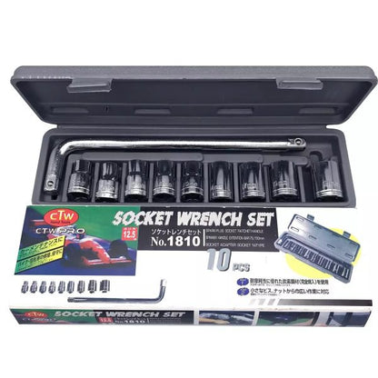 CTW Hand Tools 10-Piece Ratchet Socket Set – Durable Stainless Steel | For Car, Machine & Home Repairs