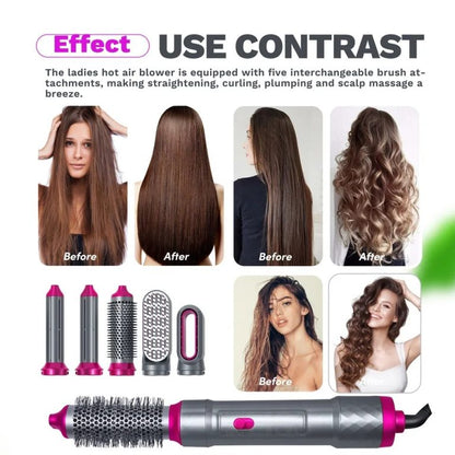 5 In 1 Electric Hair Dryer Brush | Blow Dryer Hair Comb Curling Wand Detachable Brush Kit Negative Ion Straightener Hair Curler