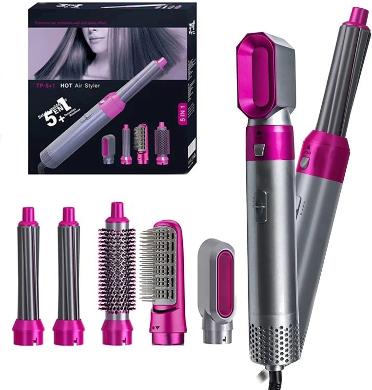 5 In 1 Electric Hair Dryer Brush | Blow Dryer Hair Comb Curling Wand Detachable Brush Kit Negative Ion Straightener Hair Curler
