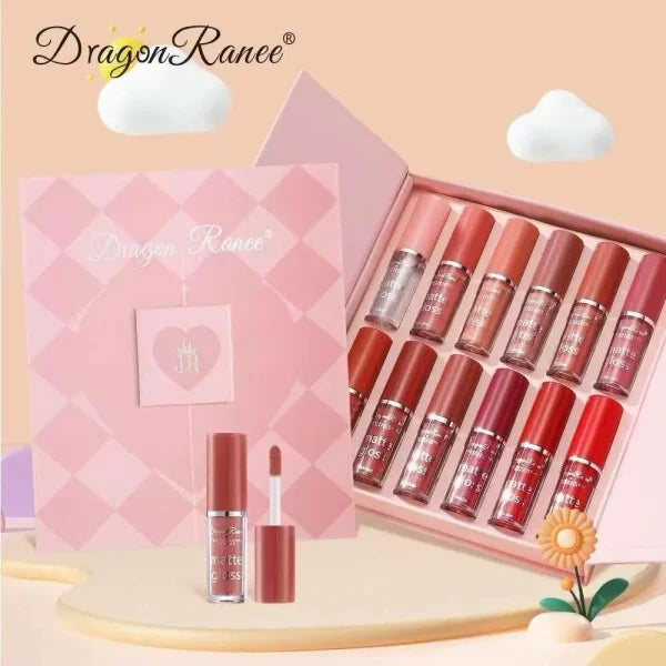 Dragon Ranee 12-color Matte Lip Gloss Set – Long-lasting Waterproof Lip Gloss Set