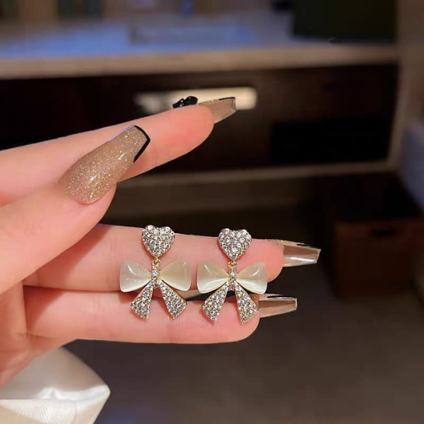 Heart Bow Zircon Korean Earring For Women | golden