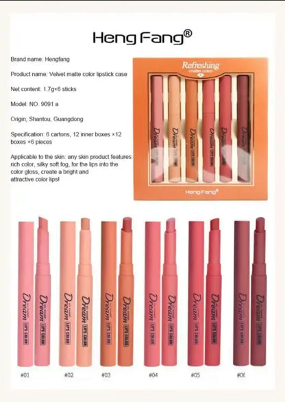 Hengfang Matte Lipstick - 6 Pcs Set
