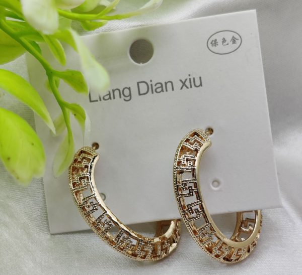 Imported Elegant Hollow Heart Design Gold-plated Hoop Earrings