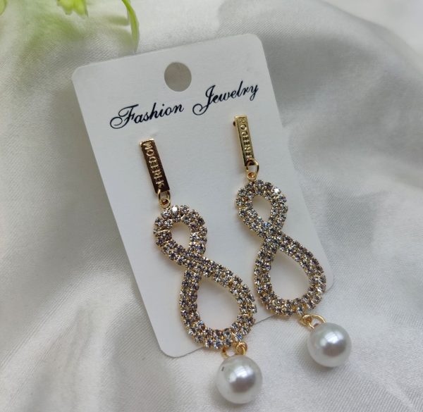 Imported Infinity Charm Pearl Drop Earrings – Sparkling Elegance