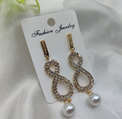 Imported Infinity Charm Pearl Drop Earrings – Sparkling Elegance