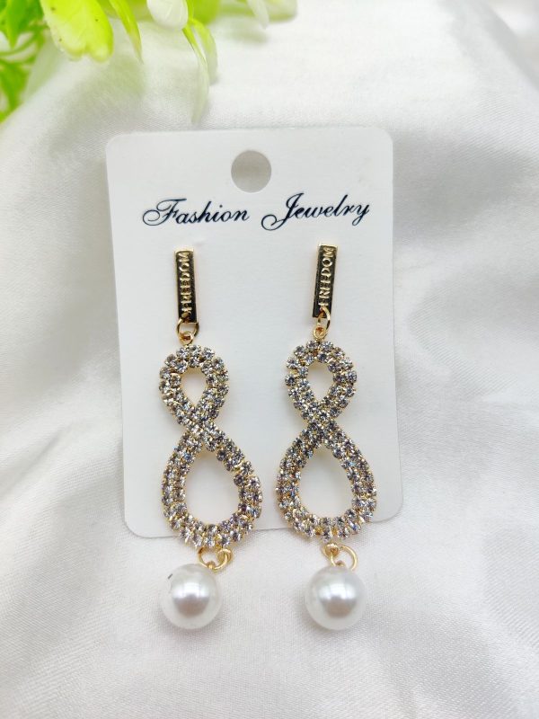 Imported Infinity Charm Pearl Drop Earrings – Sparkling Elegance