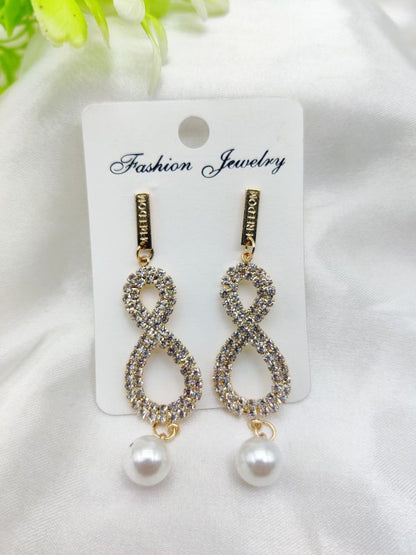 Imported Infinity Charm Pearl Drop Earrings – Sparkling Elegance