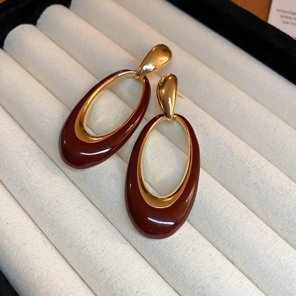 Imported Sophisticated Gold-plated Oval Drop Earrings – Modern Elegance Redefined