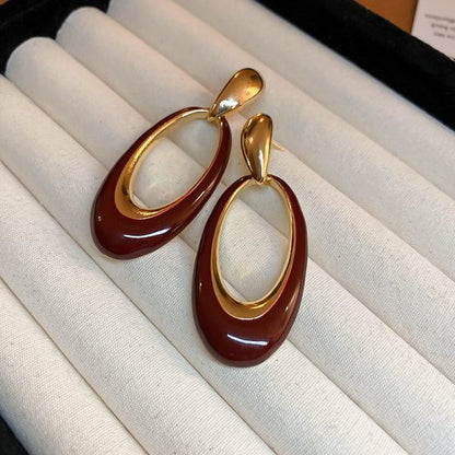 Imported Sophisticated Gold-plated Oval Drop Earrings – Modern Elegance Redefined