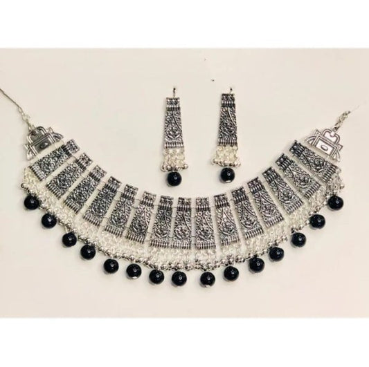 Latest Style And Cultural Jewelry Black Pearl Beautiful Silver Choker With Drop Earrings