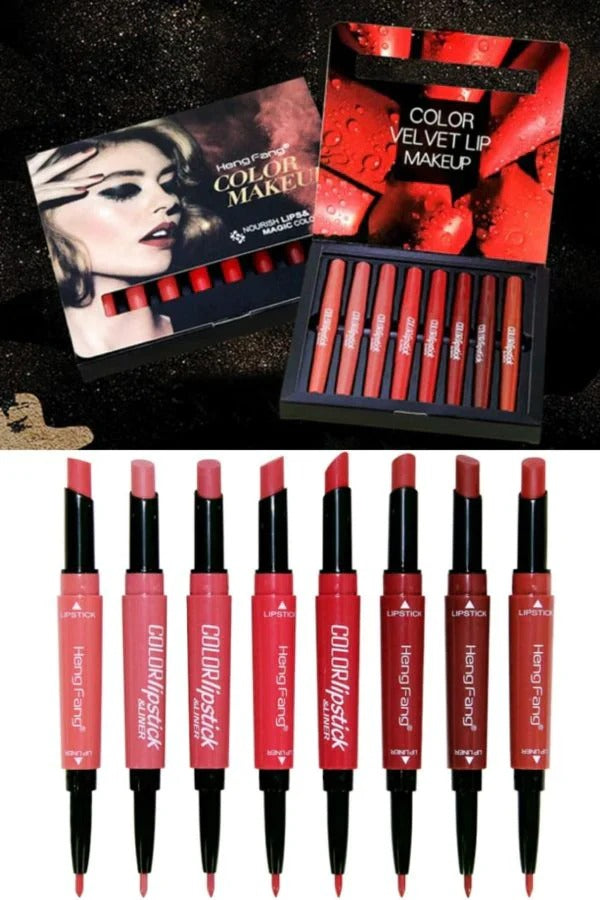 Pack Of 8 2-in-1 Matte Lipstick And Lip Liner Set, Waterproof Long Lasting