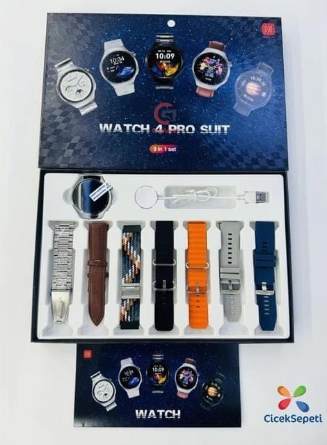 Watch 4 Pro Suit 8-in-1 Smartwatch Set – Full Fitness & Lifestyle Package With Multiple Accessories