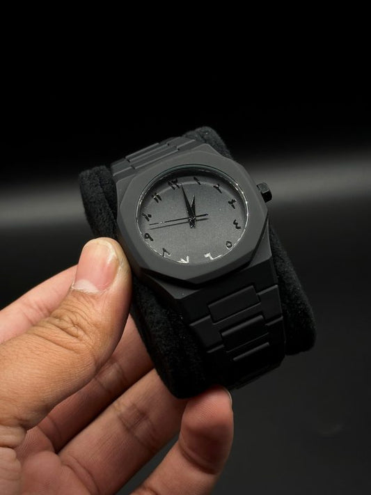 Black Aura Quartz Watch – Lightweight Design, Arabic Dial Full Black Aura Wrist Watch- Watch For Men | Black Color Watch – Without Box
